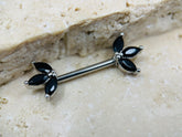 14G Black Marquise Gems Nipple Barbell. Nipple Rings. Nipple Jewelry. Nipple Piercing